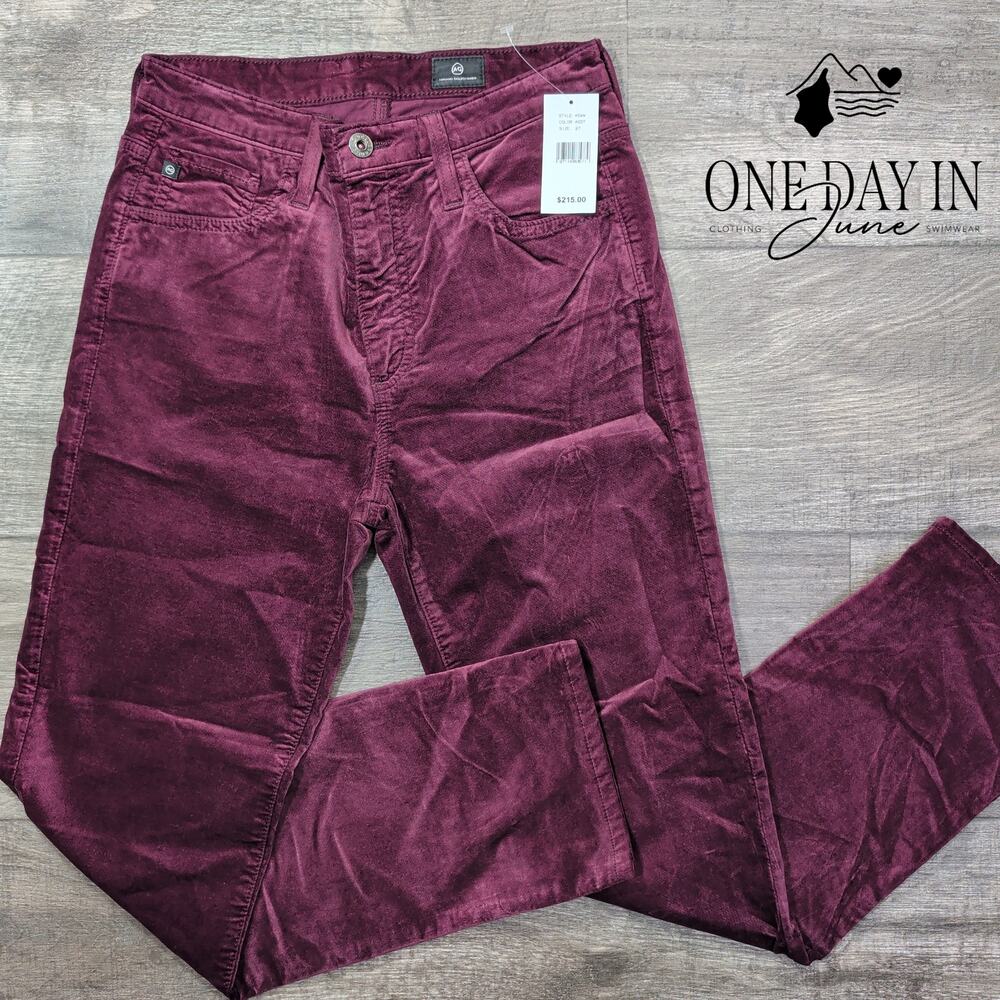 AG Adriano Goldschmied Velveteen Straight Leg Pants Burgundy NWT $215 Size 4